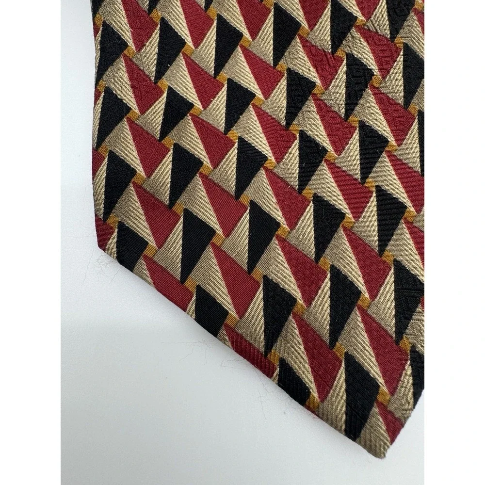 Sartori Men's Silk Tie Red Gold Black Geometric Triangle Pattern Classic Necktie